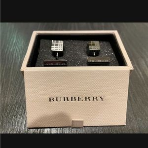 Burberry Cube Check Engraved Cuff Links Dark Nickel NWT